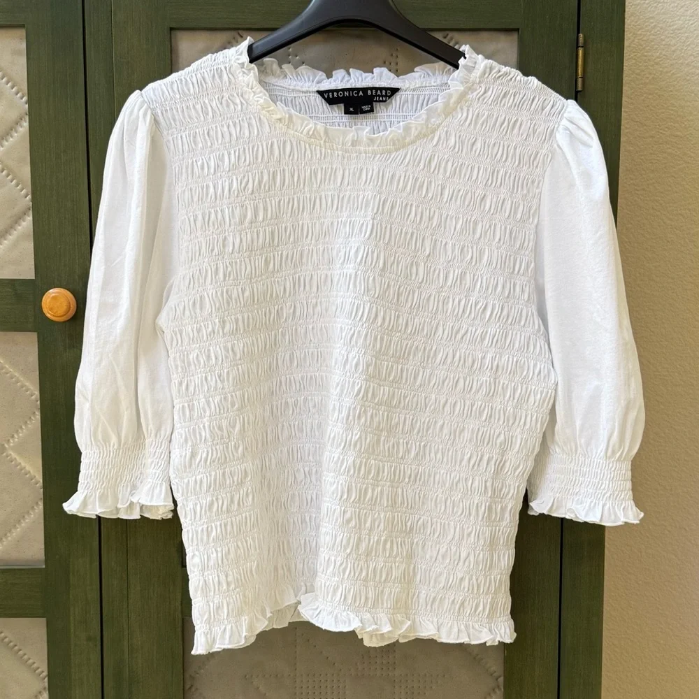 Veronica Beard Langston Smocked Top - Picture 2 of 7